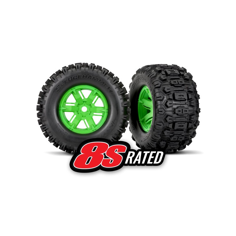 Traxxas 7774G Gomme Sledgehammer Xmaxx su cerchi verdi (2)